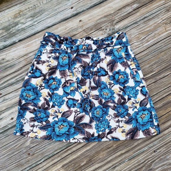 LOFT Linen and Rayon Skirt XSP Blue Floral - Picture 2 of 14